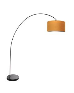 Arc lamp Solva 3896ZW Black with a gold-colored velvet lampshade