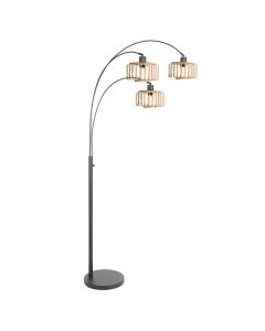 3-Lichts vloerlamp Breeza-Beach 4148ZW zwart met bamboe kappen