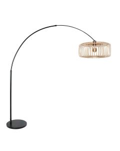 Arc lamp Breeza-Beach 4149ZW black with bamboo shade Ø50 cm