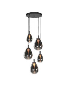 Glimsy 4198ZW Hanglamp 5 lichts met smoke glazen