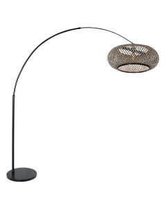 Zwarte vloerlamp / booglamp Sparkled Light 7508ZW met zwart - blank bamboe kap