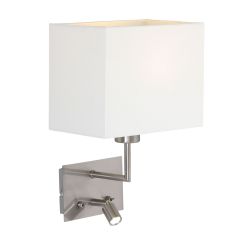 Wandlamp Nouveau 1472ST Staal met wit kapje en leeslampje van 3 Watt