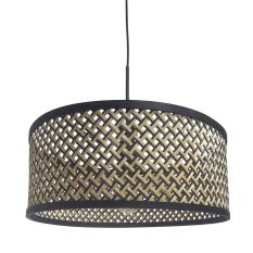 Zwarte hanglamp Sparkled Light 3753ZW met blank met zwart bamboe kap