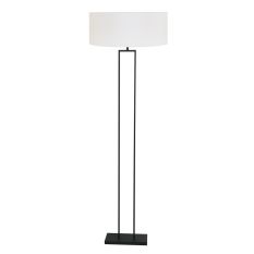 Zwarte staande lamp Stang 3851ZW met E27 fitting en wit grof linnen kap