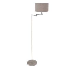 Staalkleurige vloerlamp Bella 3879ST met grijze velours kap