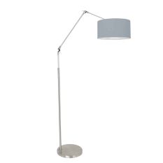 Stahlfarbene Stehleuchte Prestige Chic 3937ST mit blauem grobem Leinenschirm