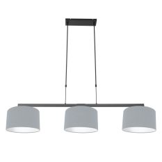Zwarte 3-lichts hanglamp Stang 3951ZW met spijkerstof blauw linnen kappen