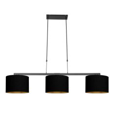 Black 3-light hanging lamp Stang 3981ZW with black linen shades with gold-colored inside