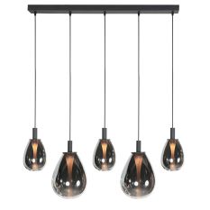 5-lichts Hanglamp 4197ZW – Zwart met Smoke Glas