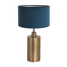 Bronzefarbene Tischleuchte Brass 7309BR mit blauem Samtschirm