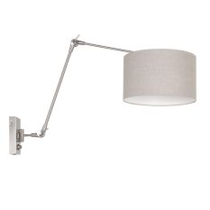 Staalkleurige wandlamp Prestige Chic 8107ST met grijs grof linnen kap