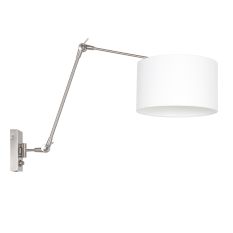 Staalkleurige wandlamp Prestige Chic 8108ST met wit grof linnen kap