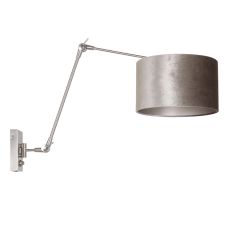 Staalkleurige wandlamp Prestige Chic 8110ST met grijs velours kap