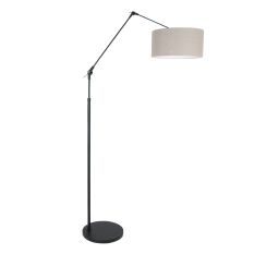 Zwarte vloerlamp / booglamp Prestige Chic 8113ZW met grijs linnen kap