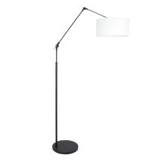 Black floor lamp / arc lamp Prestige Chic 8114ZW with white coarse linen shade