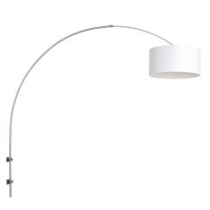 Staalkleurige boog / wandlamp Sparkled Light 8142ST met wit linnen ton kap