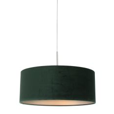 Staalkleurige hanglamp Sparkled Light 8148ST met groen velours kap