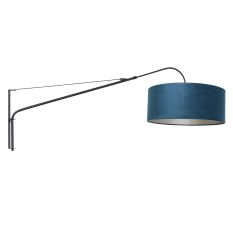 Zwarte wandlamp Elegant Classy 8244ZW met blauw velours kap