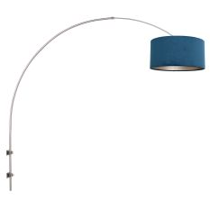 Staalkleurige boog / wandlamp Sparkled Light 8246ST met blauw velours ton kap