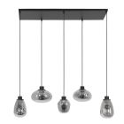 Hanglamp Reflexion 3078ZW zwarte 5 lichts lamp met smoke glas