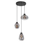 Hanglamp Reflexion 3079ZW zwarte 3 lichts vide lamp met smoke glas