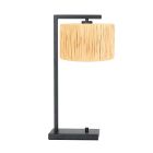 Zwarte tafellamp Stang 3716ZW met naturel gras kap