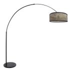 Booglamp Sparkled Light 3788ZW zwart met gevlochten zwart/beige bamboe kap