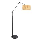 Zwarte vloerlamp / booglamp Prestige Chic 3793ZW met naturel gras kap
