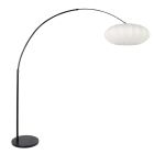 Zwarte vloerlamp Sparkled Light 3807ZW met wit zijde plat-ronde lampenkap