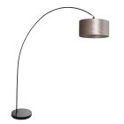 Arc lamp Solva 3895ZW Black with a taupe velvet lampshade