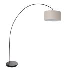 Booglamp Solva 3898ZW zwart met een grijs linnen lampenkap