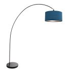 Booglamp Solva 3900ZW zwart met een blauw fluwelen lampenkap