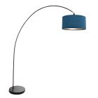 Arc lamp Solva 3900ZW black with a blue velvet lampshade