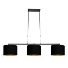 Black 3-light hanging lamp Stang 3981ZW with black linen shades with gold-colored inside