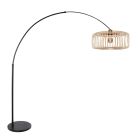 Booglamp Breeza-Beach 4149ZW zwart met bamboe kap Ø50 cm
