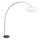 Vloerlamp Curve 4272ZW - zwarte booglamp met wit zijde kap