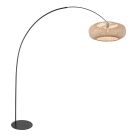 Vloerlamp Curve 4273ZW - zwarte booglamp met beige bamboe kap
