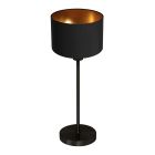 Tischlampe Noor 4418ZW – Schwarzes Stahl mit schwarzem Leinen-Schirm und goldener Innenseite