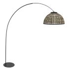 Vloerlamp Curve 4517ZW - zwarte booglamp met gevlochten bamboe kap