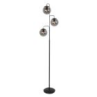 Vloerlamp Bollique 4611ZW Sfeervolle zwarte 3 lichts lamp met smoke glas