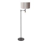 Lampadaire noir Stang 7190ZW avec liseuse et abat-jour en velours gris