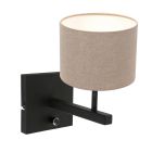 Zwarte wandlamp Stang 8172ZW met schakelaar en grijs linnen kap