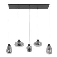 Hanglamp Reflexion 3078ZW zwarte 5 lichts lamp met smoke glas