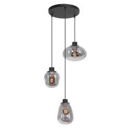 Hanglamp Reflexion 3079ZW zwarte 3 lichts vide lamp met smoke glas