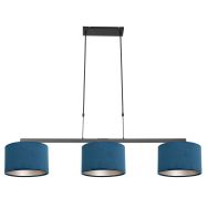 Zwarte 3-lichts hanglamp Stang 3464ZW met blauw velours kappen