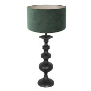 Lampe de table Lyons 3487ZW Noire – Avec Abat-jour en Velours Vert et Interrupteur sur Câble