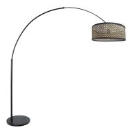 Booglamp Sparkled Light 3788ZW zwart met gevlochten zwart/beige bamboe kap