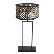 Zwarte tafellamp Stang 3856ZW met zwart beige bamboe kap