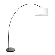 Booglamp Solva 3897ZW Zwart met een grof wit linnen kap