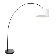 Booglamp Solva 3897ZW Zwart met een grof wit linnen kap